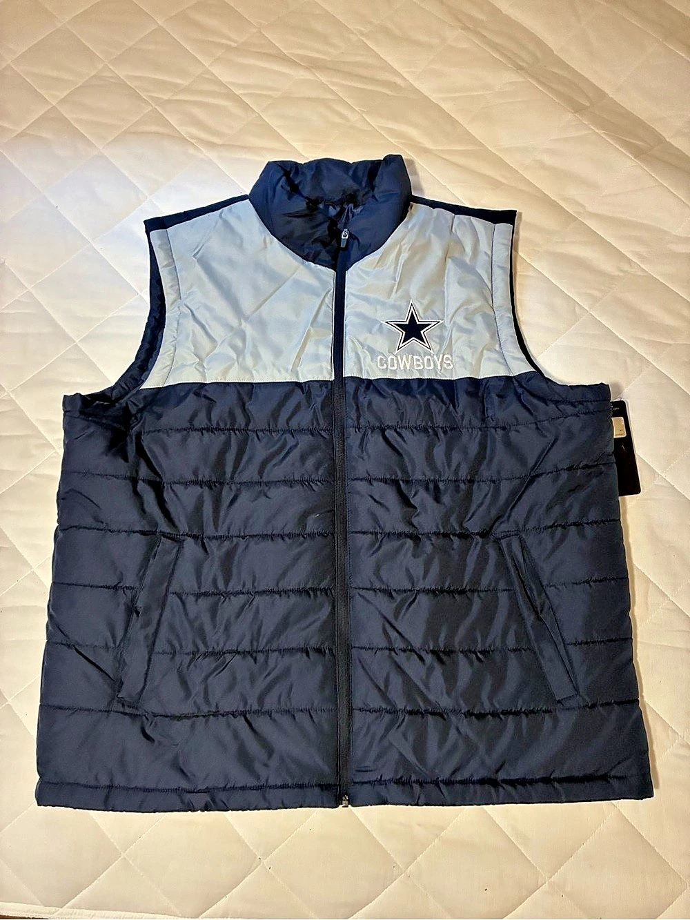 NFL Dallas Cowboys vest Men's Puffer Vest Blue & Silver XXL Like New
